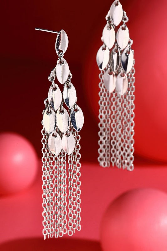 Silver linked leaflet dangle earrings