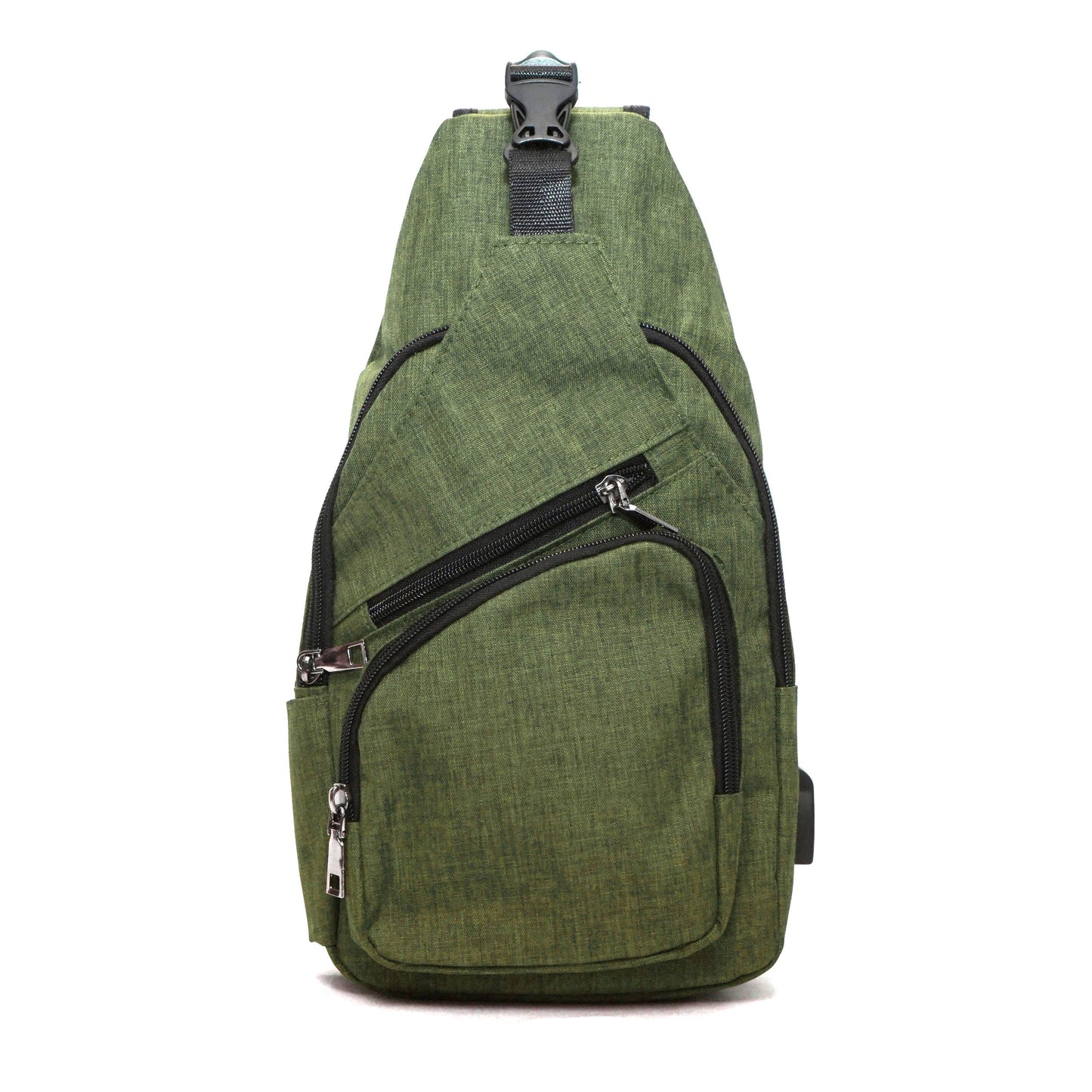 Olive Anti-theft Sling Daypack With USB Charging Port