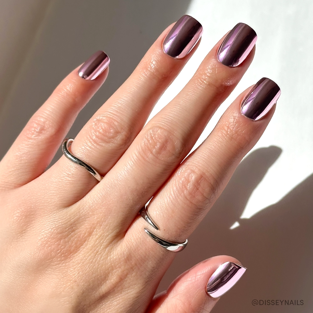 Metallic Blush Press-On Nails | Metallic Chrome Blush Nails