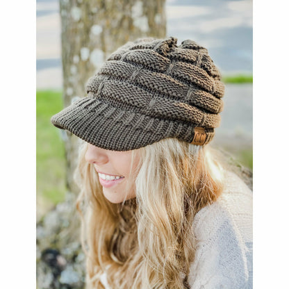Ribbed Knit Hat with Brim