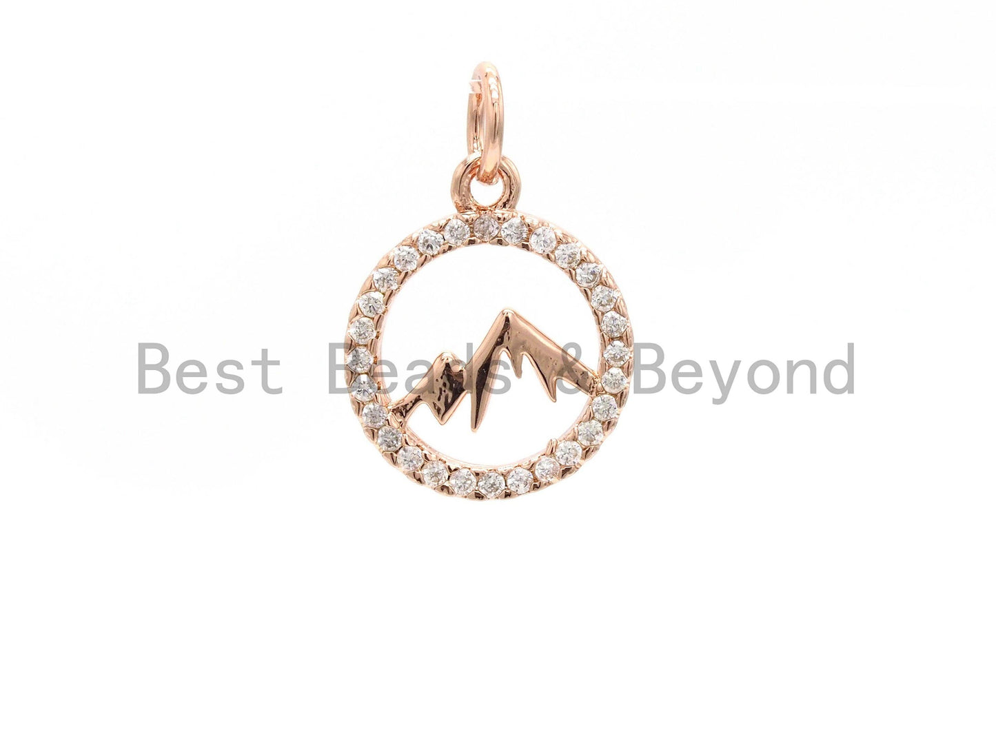 Rose Gold Mountain Round Charm Pendant