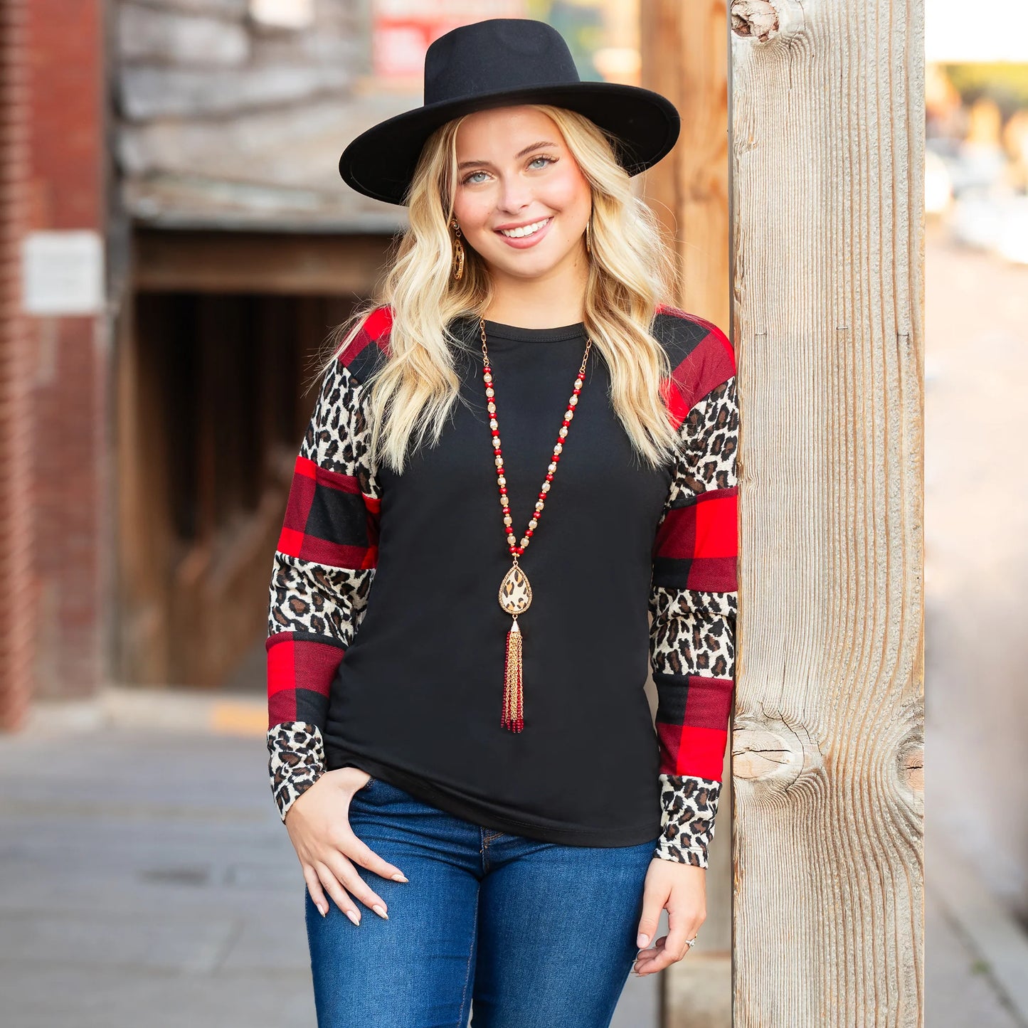 Buffalos and Leopards Color Block Long Sleeve Top