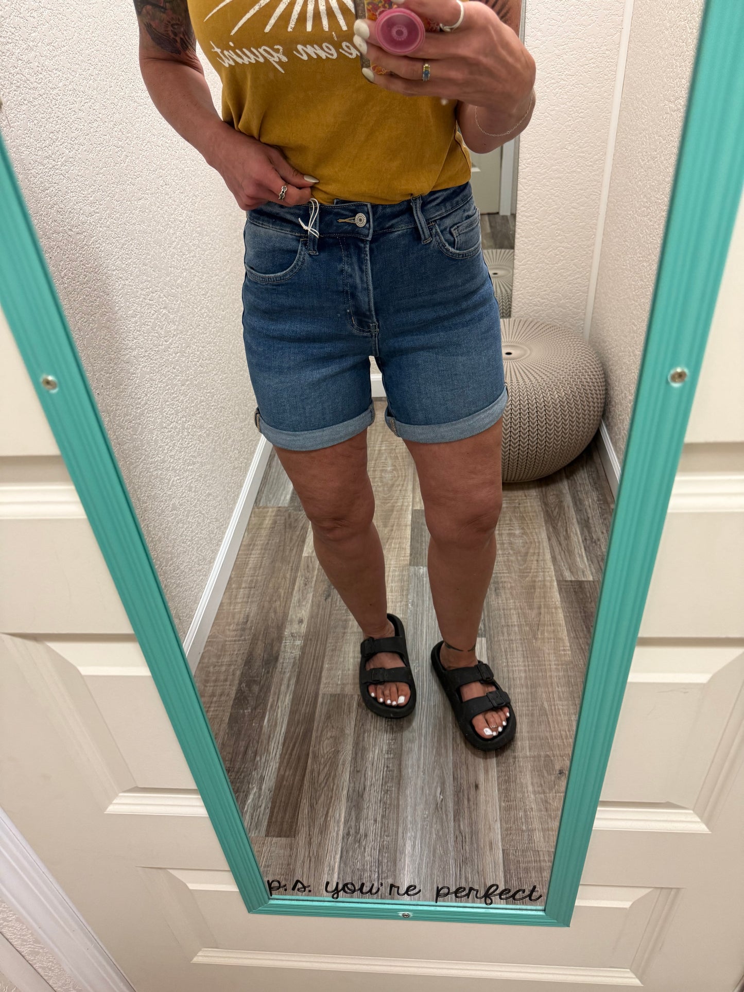 Aspire High Rise Rolled Cuff Hem Vervet Shorts