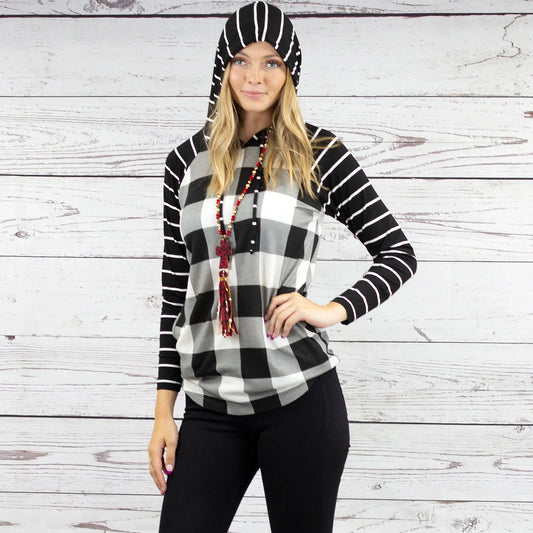 White Buffalo Plaid Stripes Hoodie