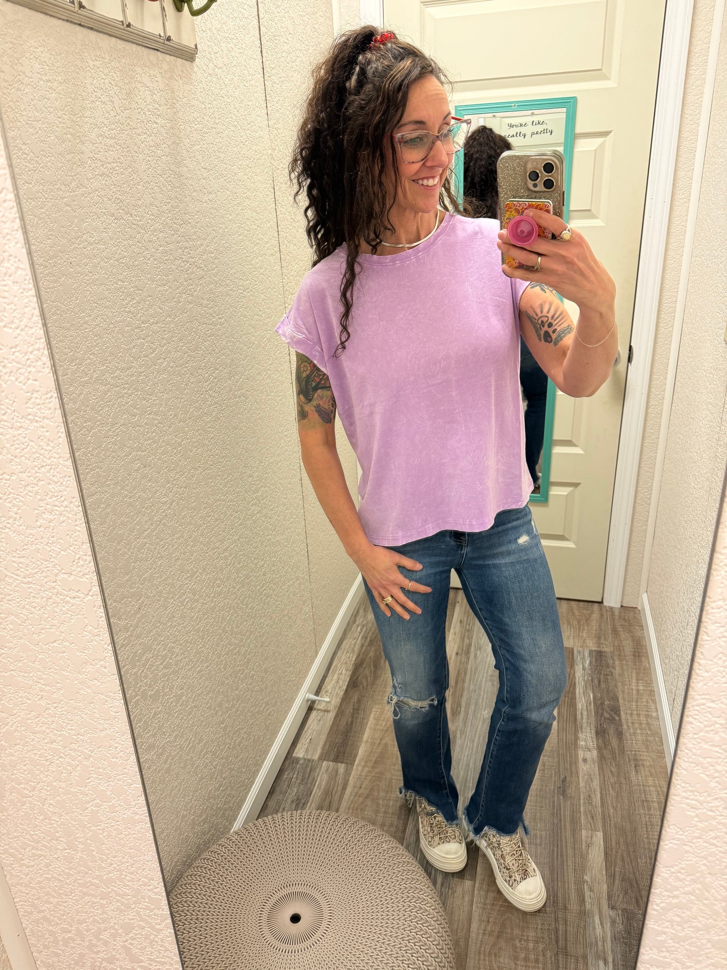 Harper Acid Wash Cuffed Tee