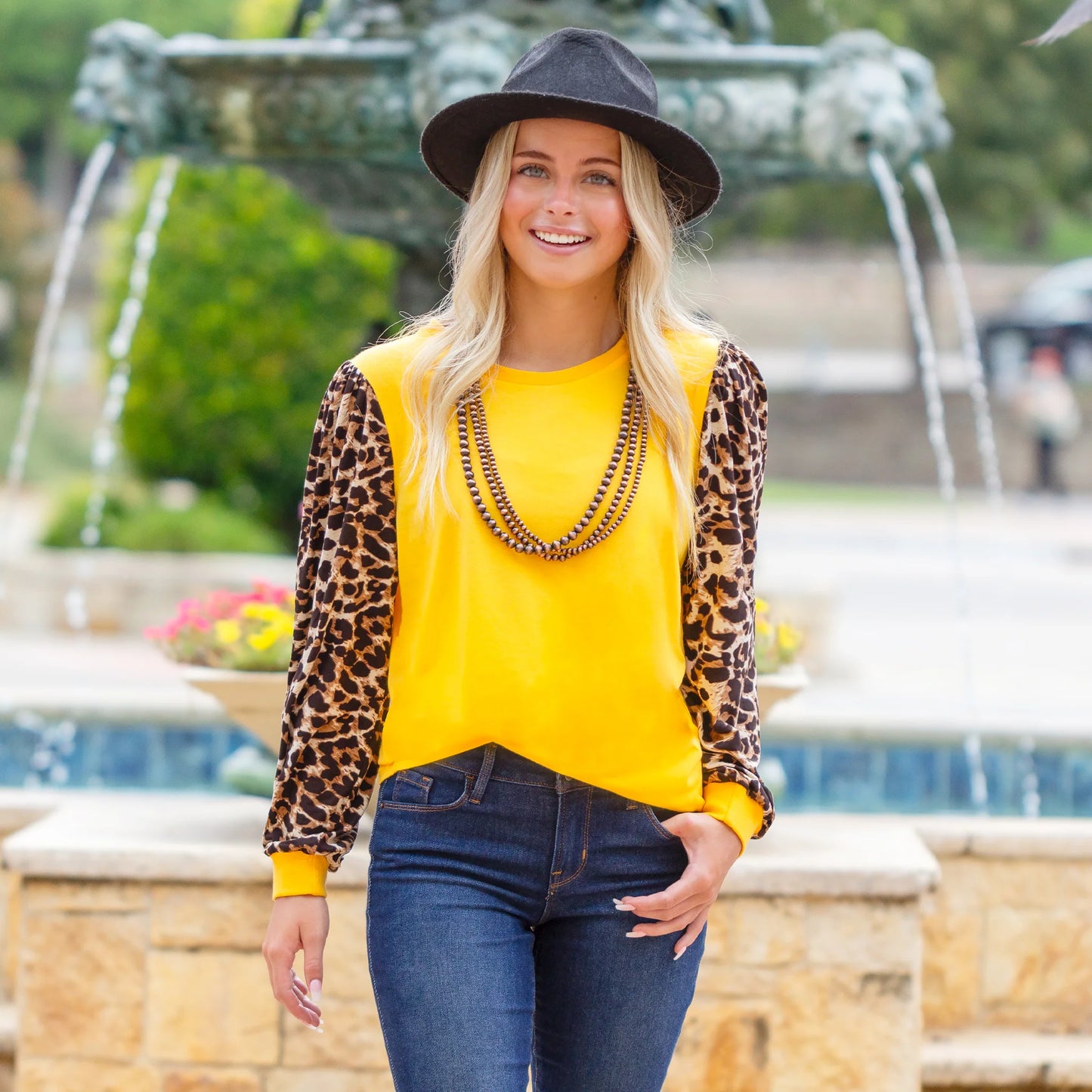 Yellow Leopards Long Sleeve Top