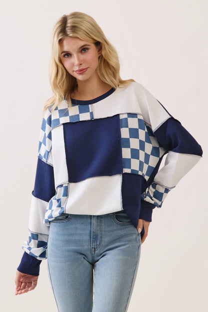 CheckMate Print Patchwork pullover top