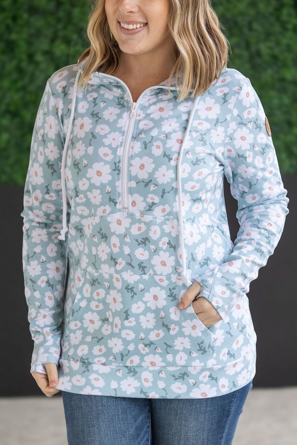 IN STOCK HalfZip Hoodie - Green Floral