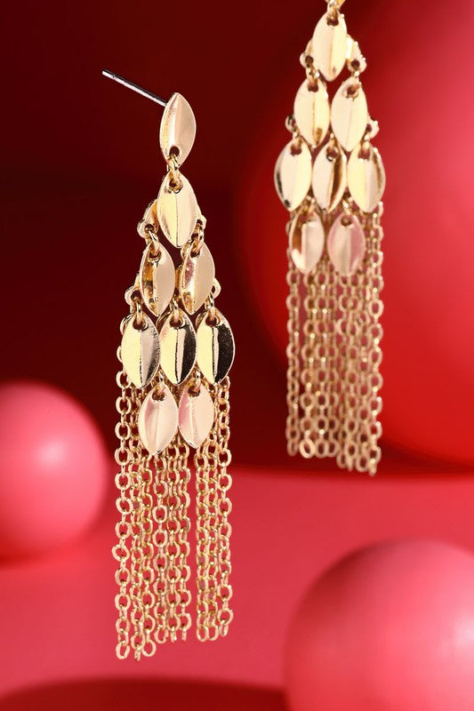 Gold linked leaflet dangle earrings