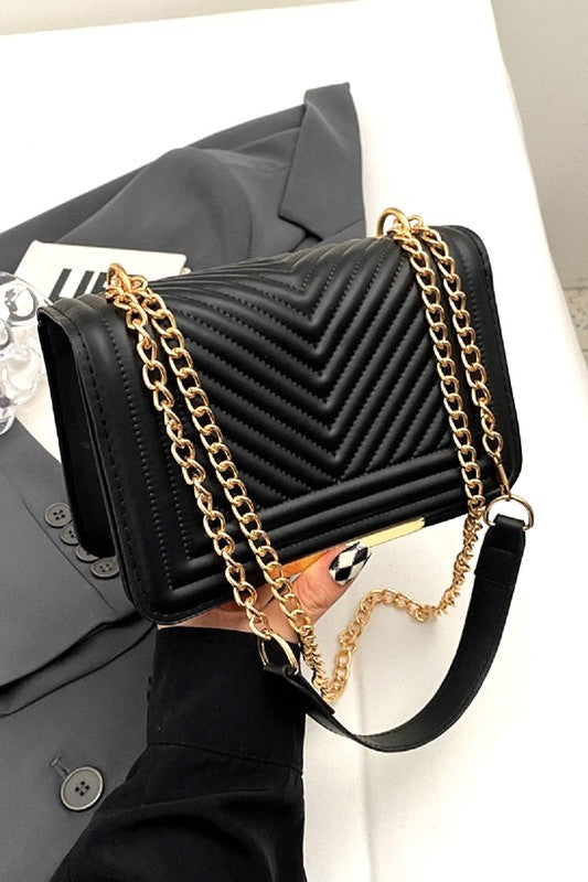 Vegan leather chevron crossbody shoulder bag