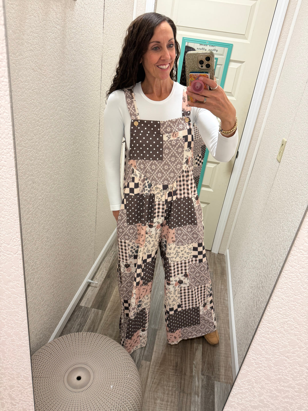 Floral Patchwork Wide Leg Overalls