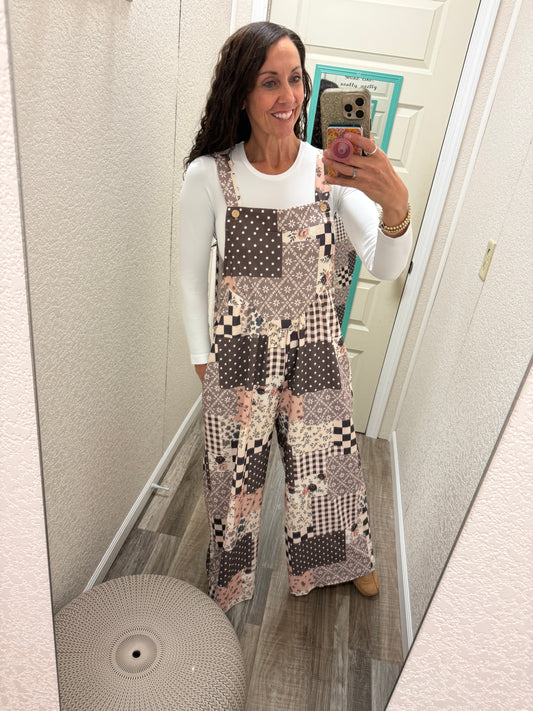 Petunia Patchwork Wide Leg Overall Bibs