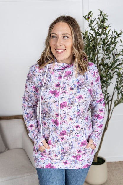 IN STOCK Ashley Hoodie - Pink and Periwinkle Abstract Floral