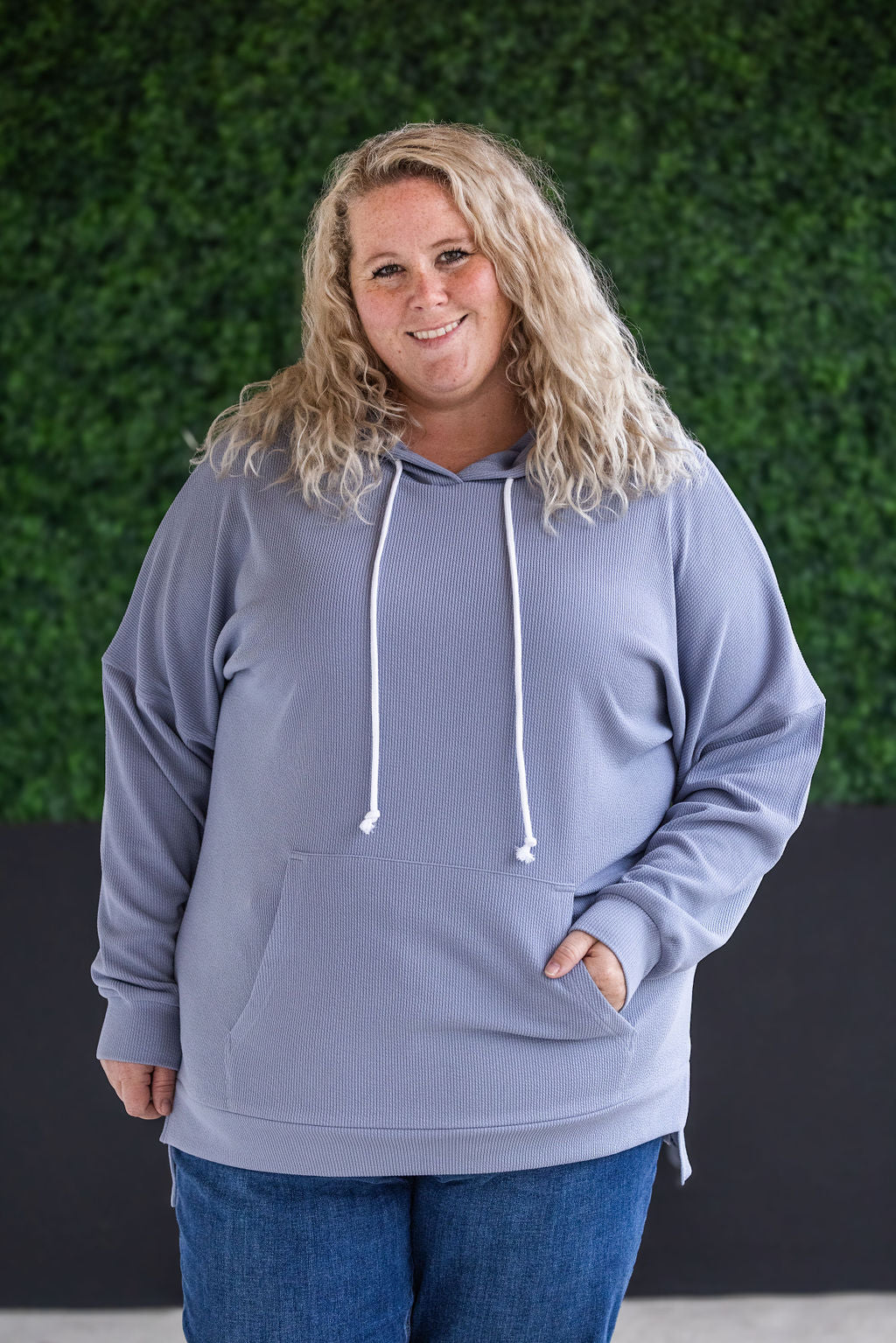 IN STOCK Kacey Ribbed Hoodie - Dusty Blue