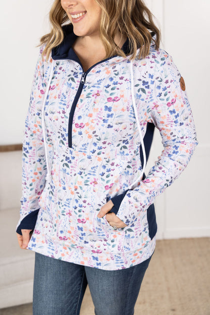 IN STOCK HalfZip Hoodie - Floral Paradise and Navy