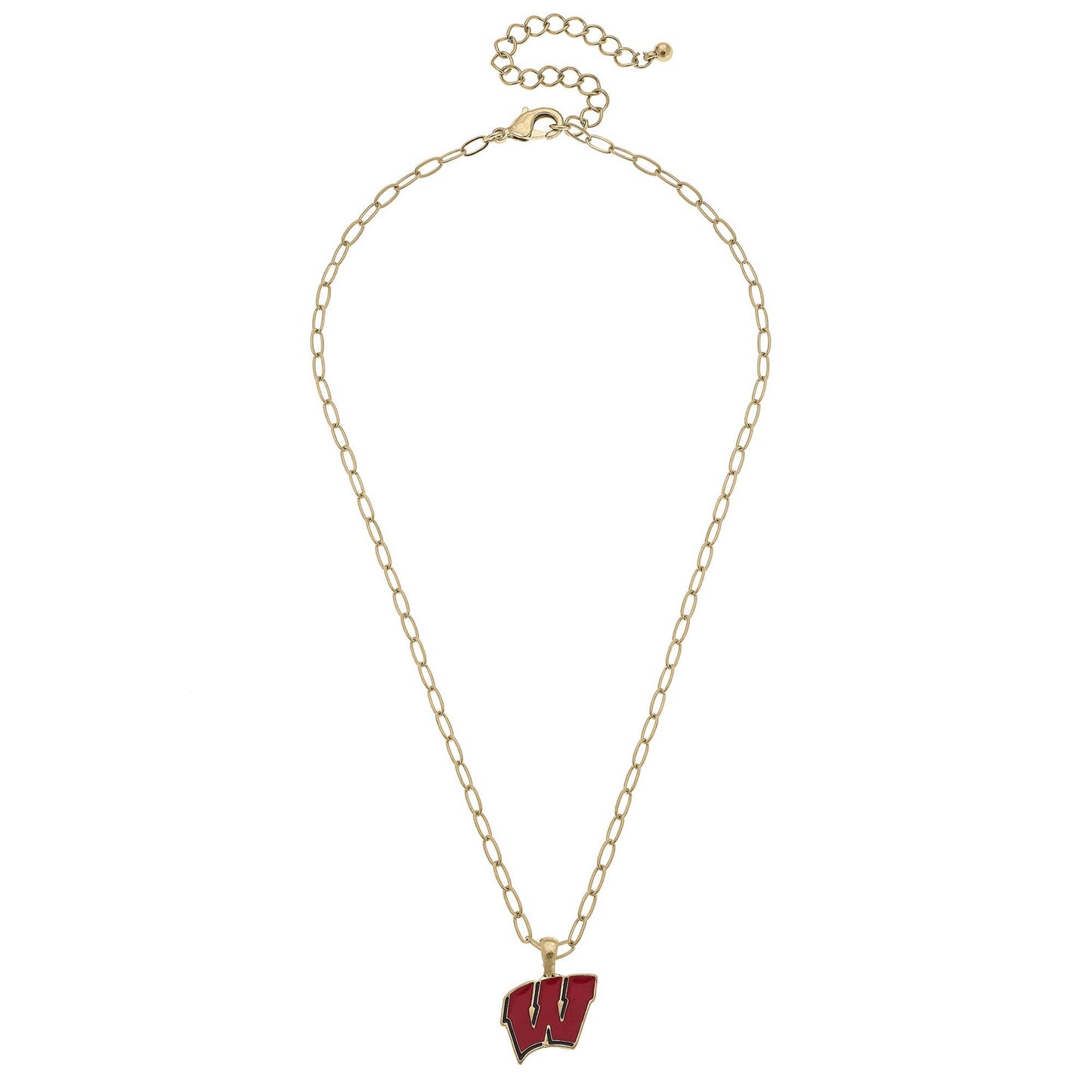 Wisconsin Badgers Enamel Pendant Necklace in Shiny Gold