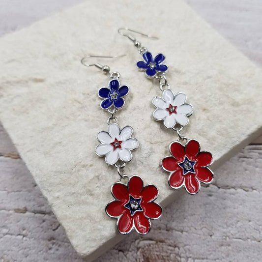 4th of July Tassel Flower Patriotic Earrings