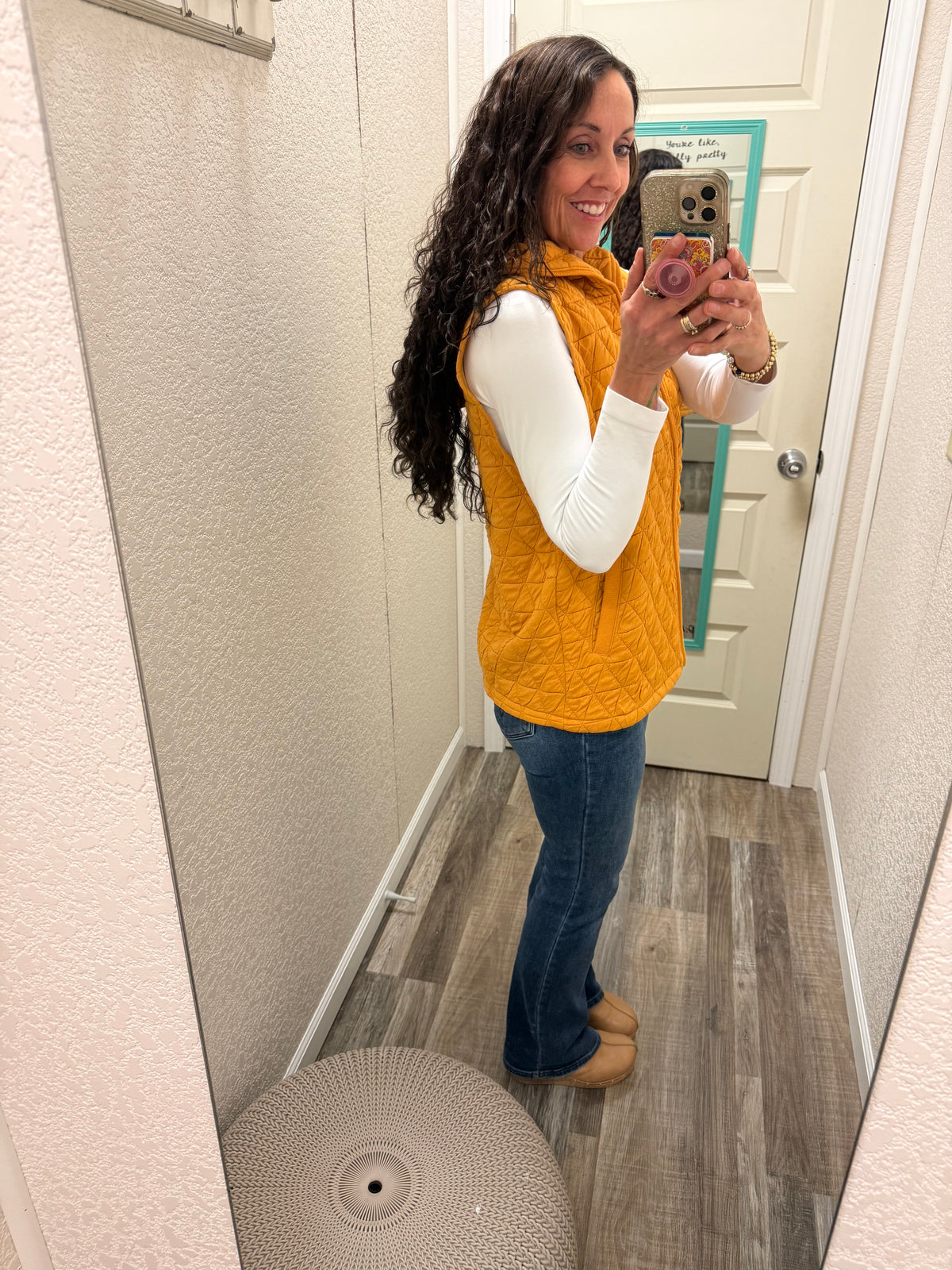 Heather Mustard Geometric Hooded Vest -