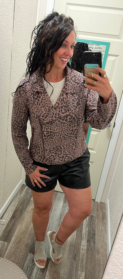 Ryder - Mauve Leopard - Suede Moto Jacket