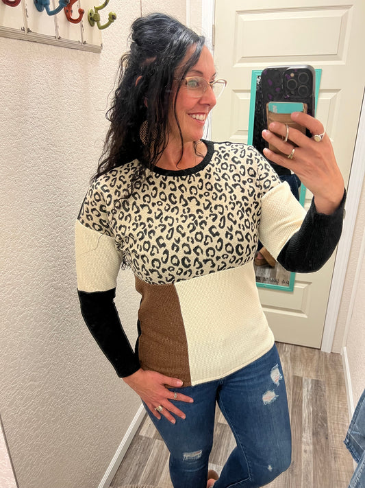 Leopard Multicolor Color Block Sweater