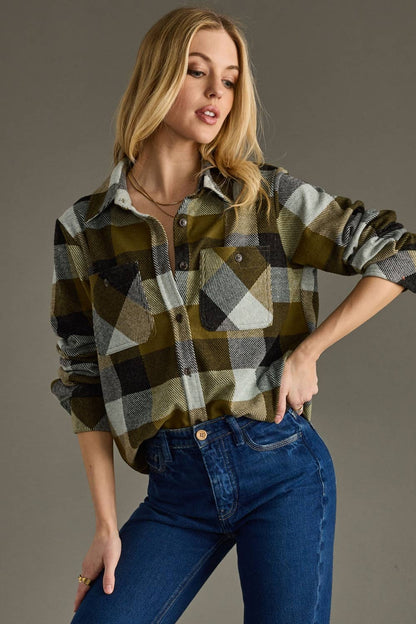 Into the Forest Olive & Black Plaid Button Up Flannel