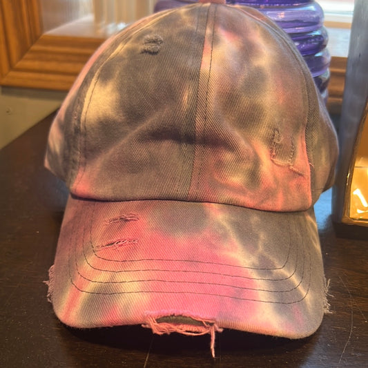 CC Tie Dye Denim Wash Criss Cross Ponytail  Hat (Grey)