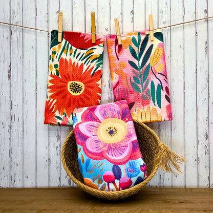 Tropical Summer Flowers Kitchen Waffle Towels - Home Decor