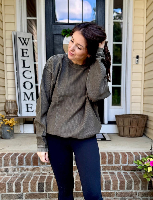Hunter Green Luxe Corded Crew PreOrder ETA 10/7/25