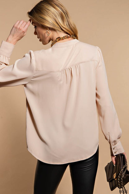 Nora - Beige - Silky Button Up Shirt