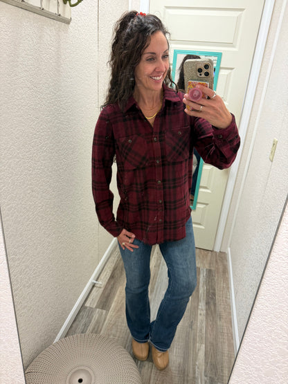 Lumber Jane Maroon & Black Plaid Button Up Flannel
