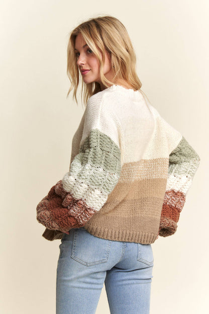 Fall Dreams OMBRE PUFF SLEEVE SWEATER TOP