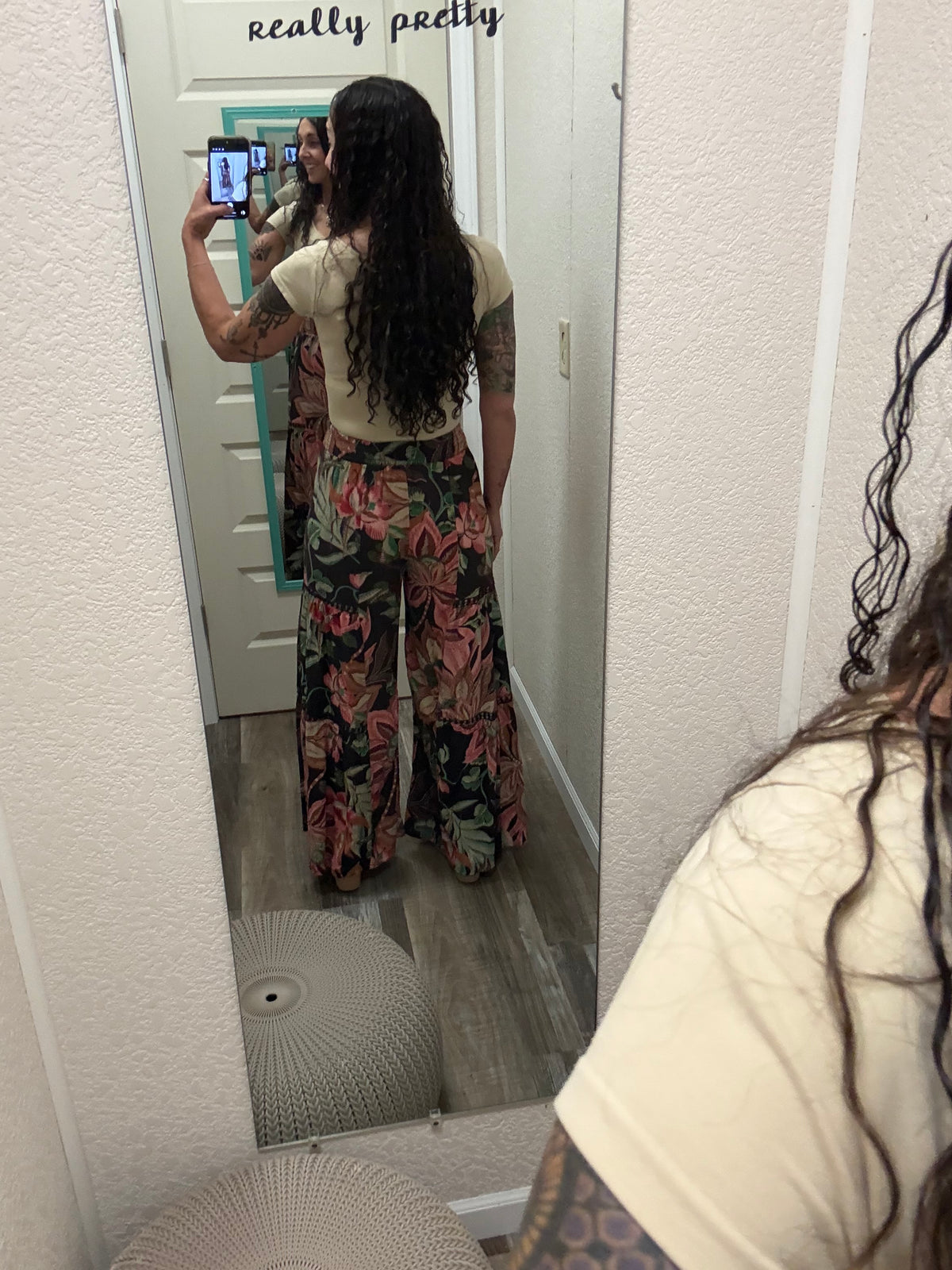 Bahama WIDE LEG LACE INSERT PRINTED FLARE PANTS