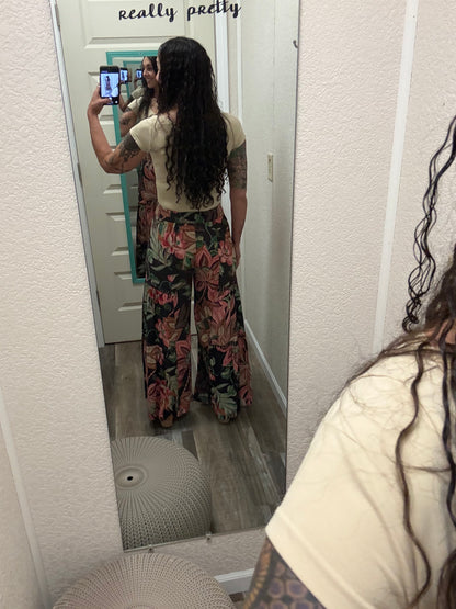 Bahama WIDE LEG LACE INSERT PRINTED FLARE PANTS