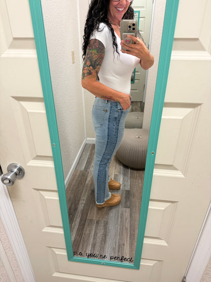 Nicole Vintage Wash Fray Hem Slim Fit Judy Blue Jeans
