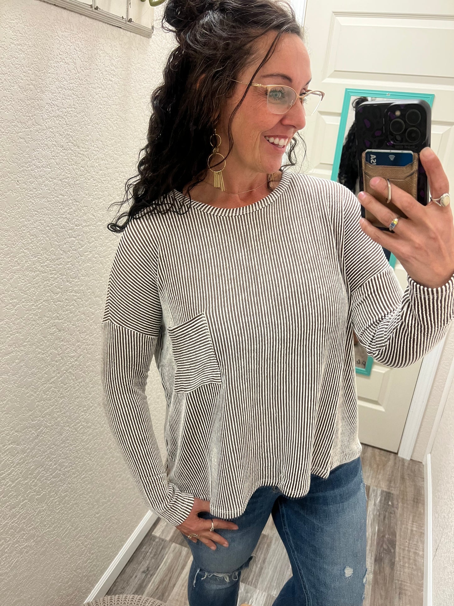 Gretchen - Brown - Ribbed Long Sleeve Top