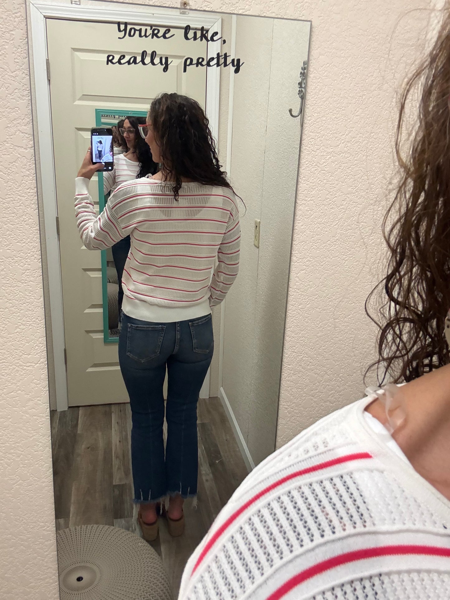 Seeing Stripes OPEN WEAVE POINTELLE STRIPED Top