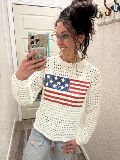 Patriotic Summer Open Knit Sweater