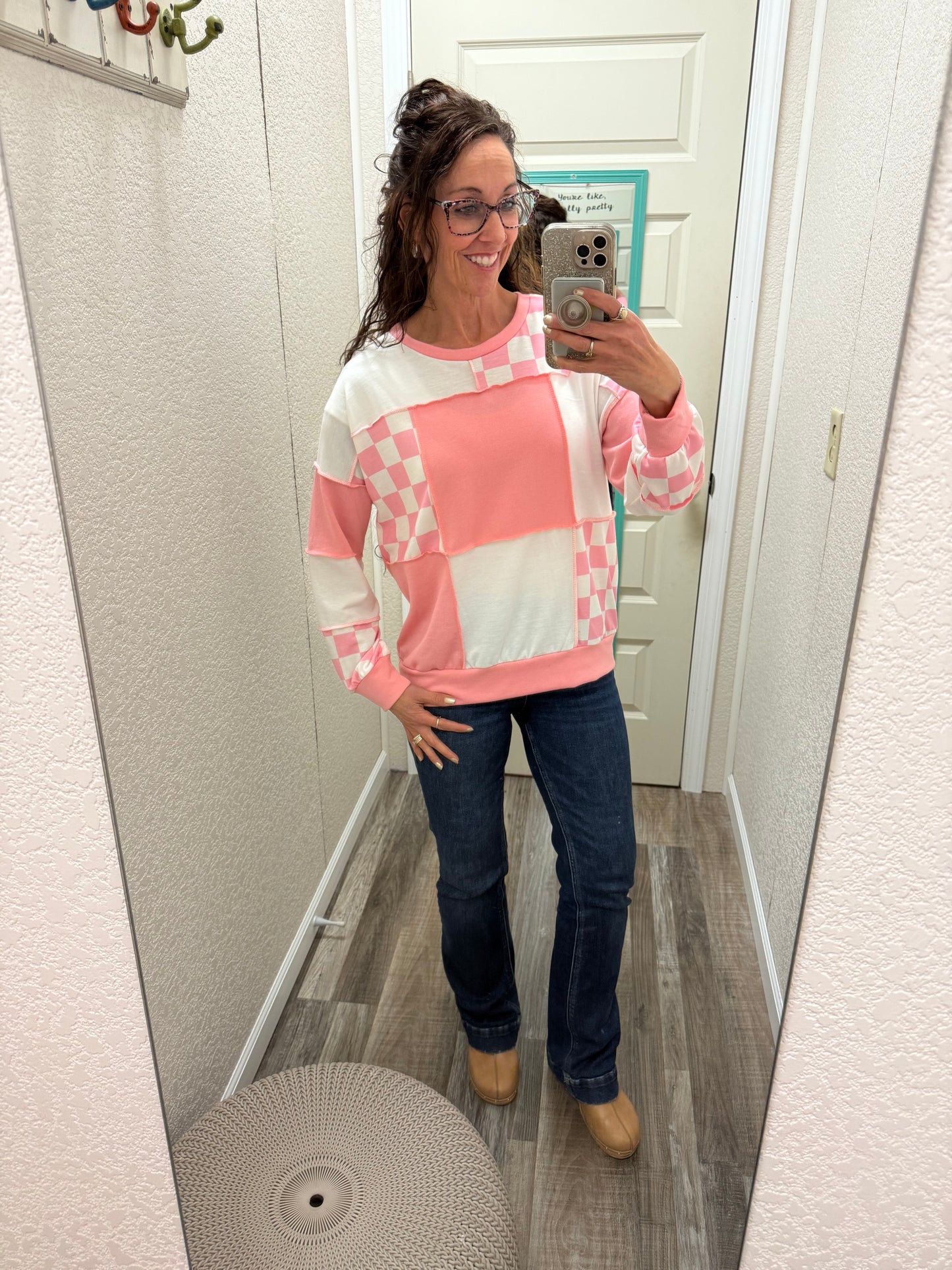 CheckMate Print Patchwork pullover top