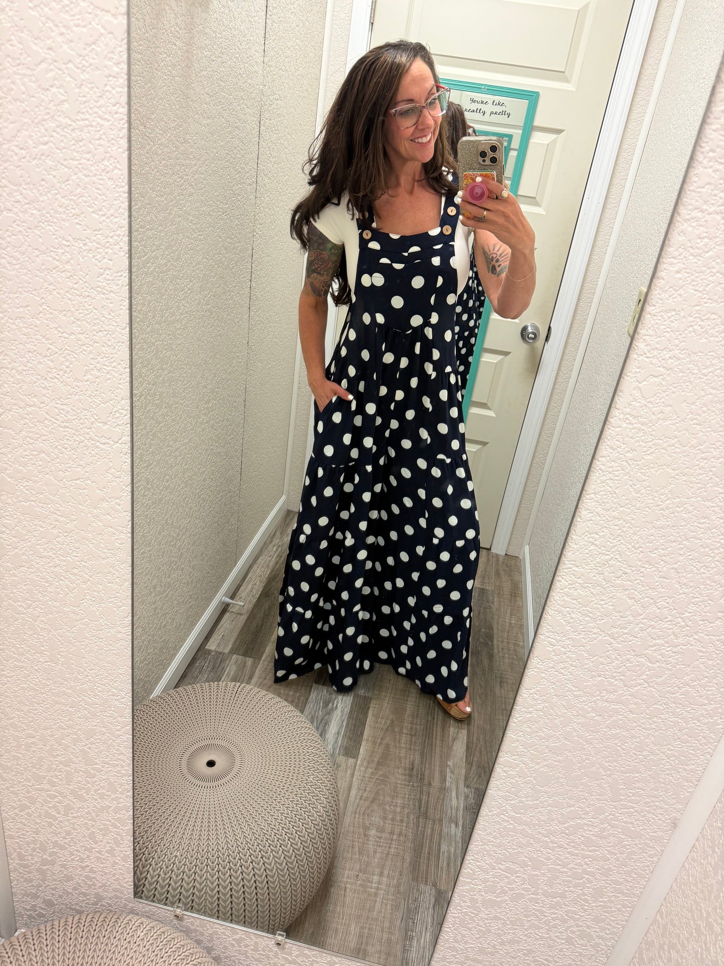 Polly Polka Dot Sling Maxi Jumpsuit: Navy White