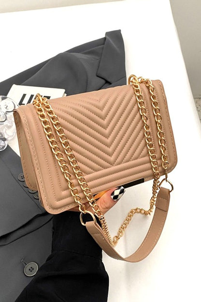 Vegan leather chevron crossbody shoulder bag