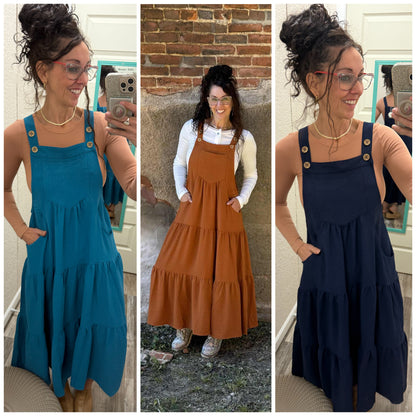 Kierra - Tiered Button Sling Midi Dress