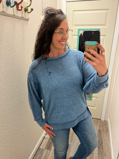 Emmy Lou - Dusty Blue - Oversized Hacci Sweater Top