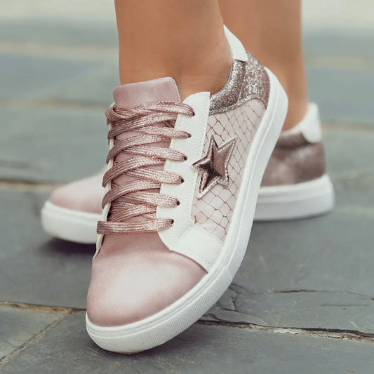 Pink Gold Glitter Star Patchwork Shoes