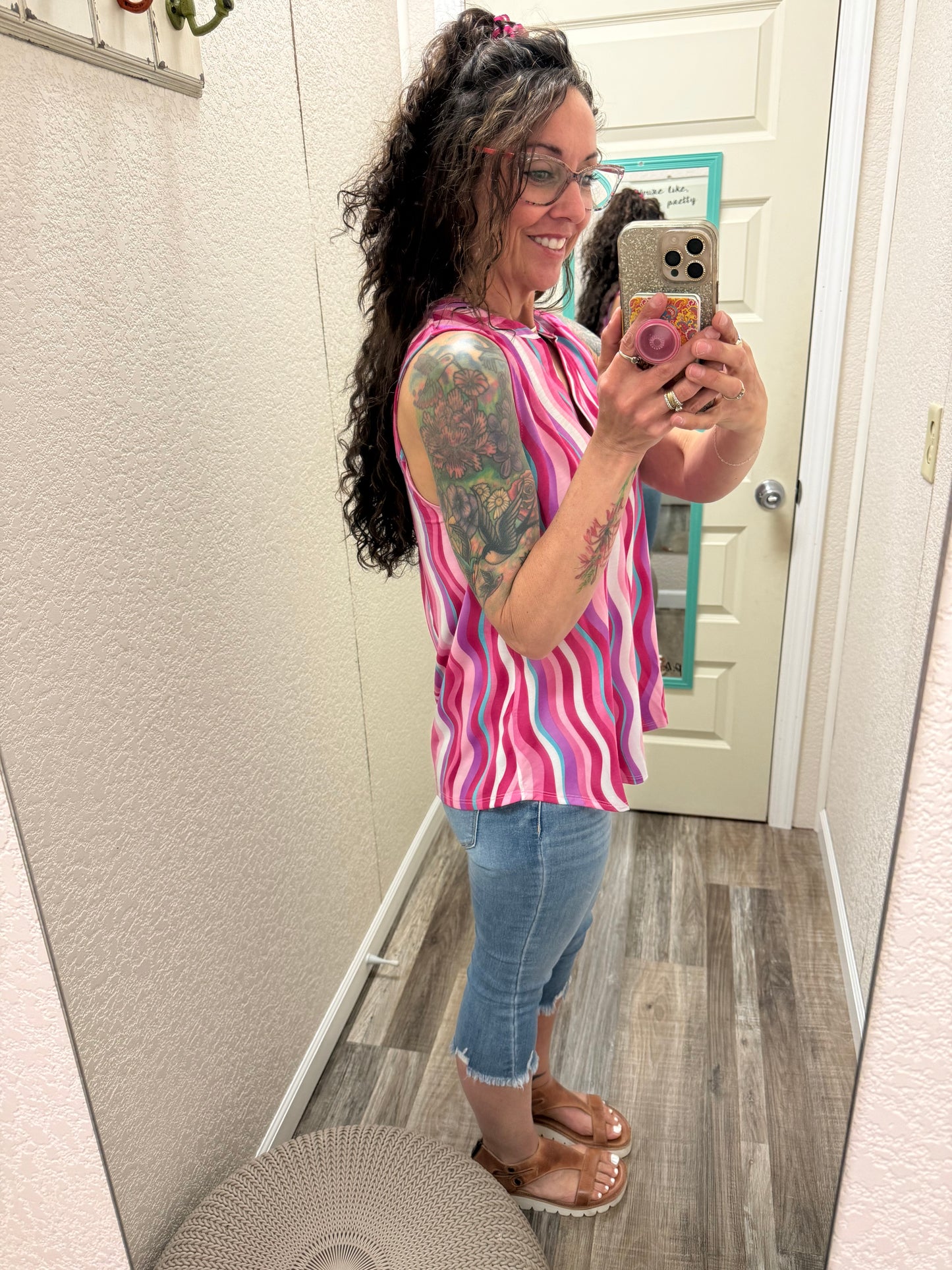 Pink Wavy Stripes Lizzy Tank
