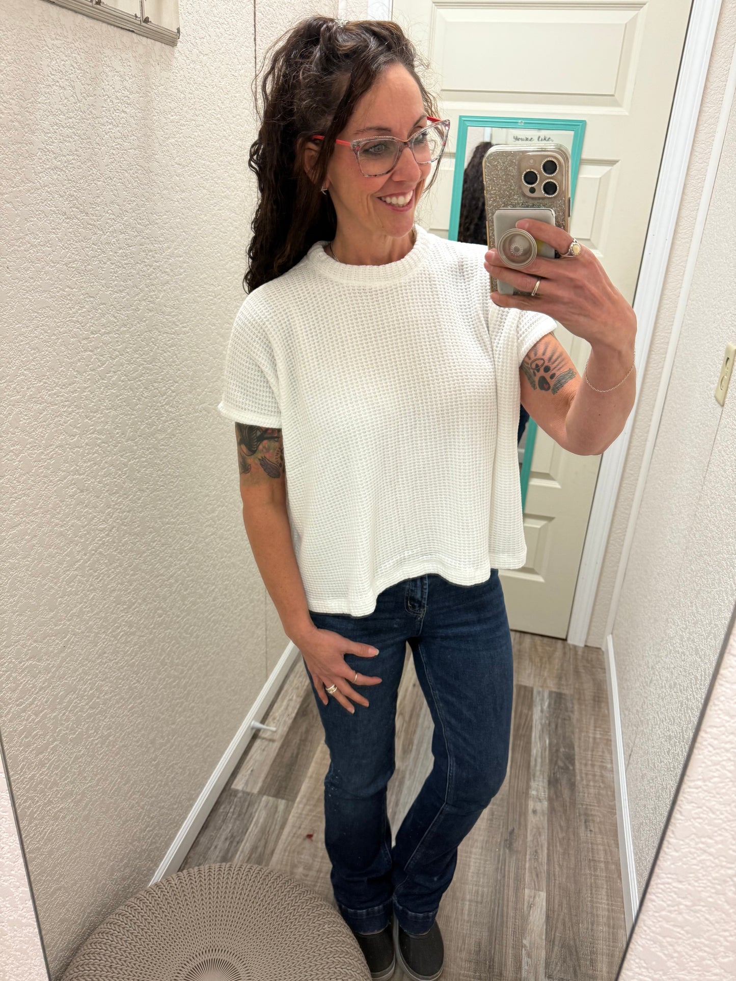 Sally Chenille Waffle Knit Cap Sleeve Top