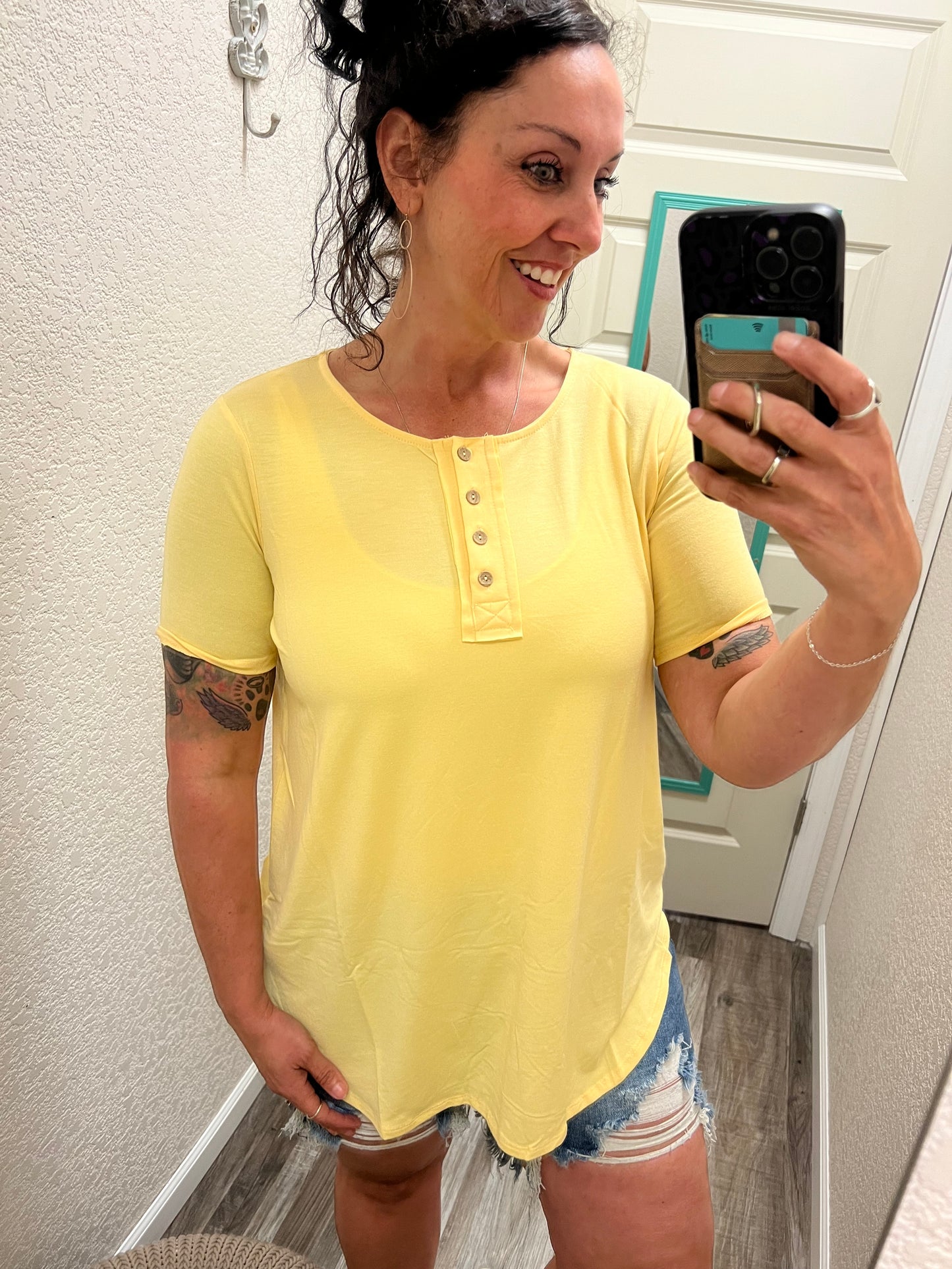 Kaylee - Dusty Banana - button front top