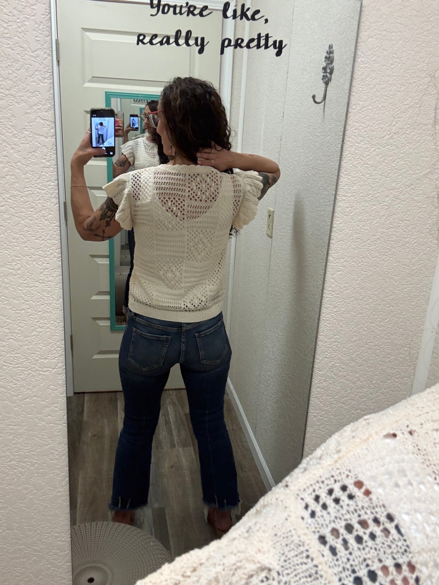 Shelly Short Sleeve Button Down Crochet Cardigan