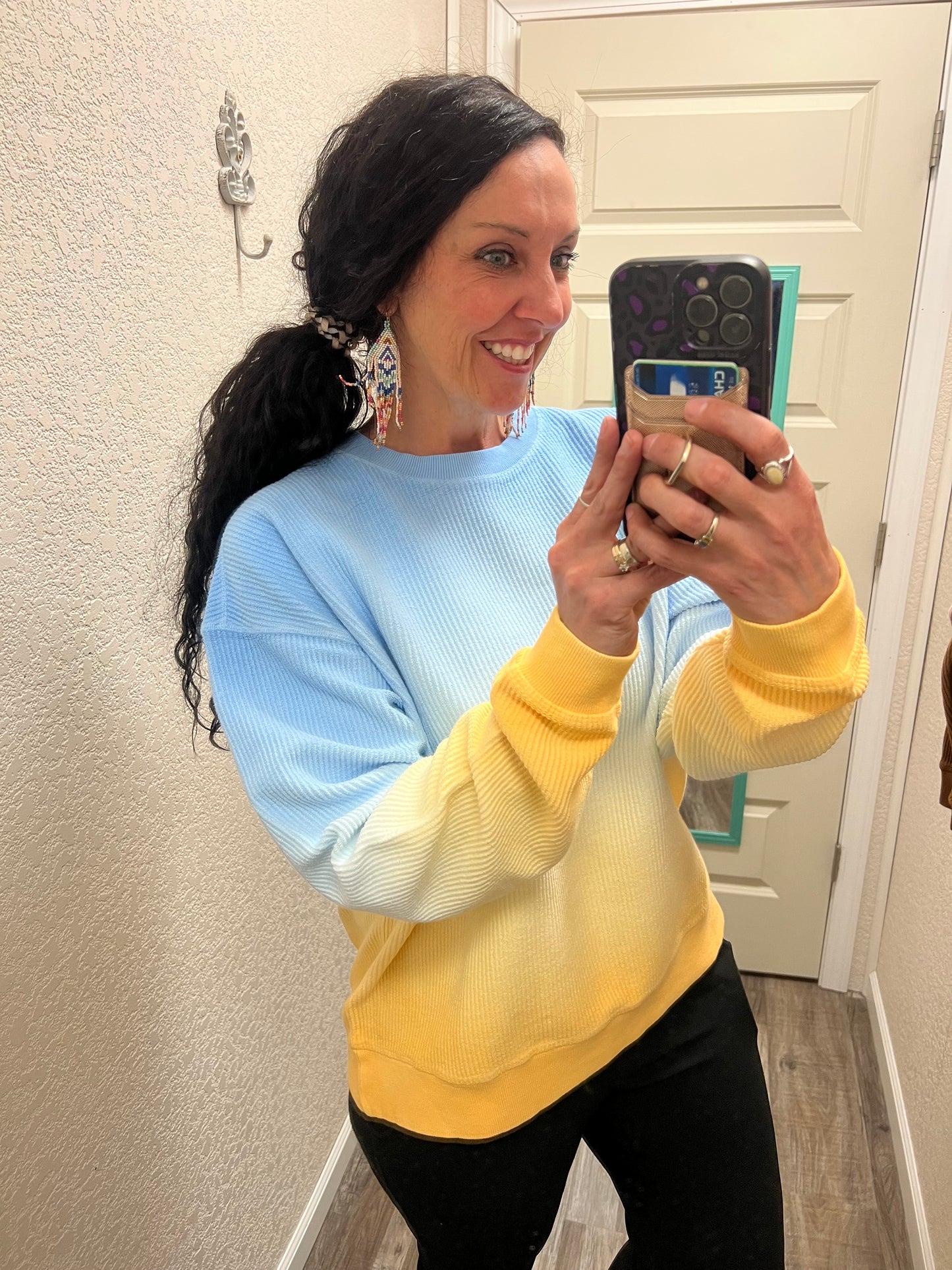 Summer Fields Ombré Cozy Corded Crew (Blue/Yellow)