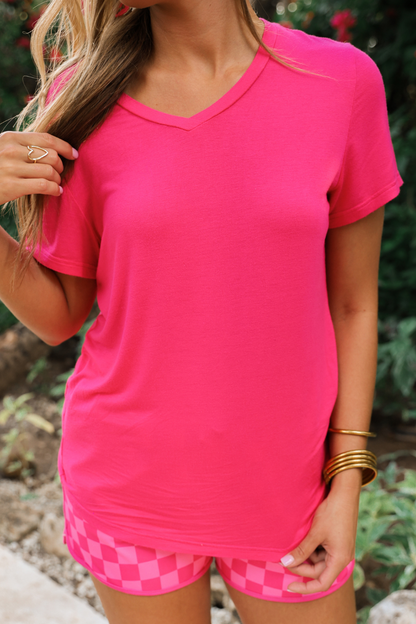 PREORDER- Jess Lea Basic Tee- Hot Pink