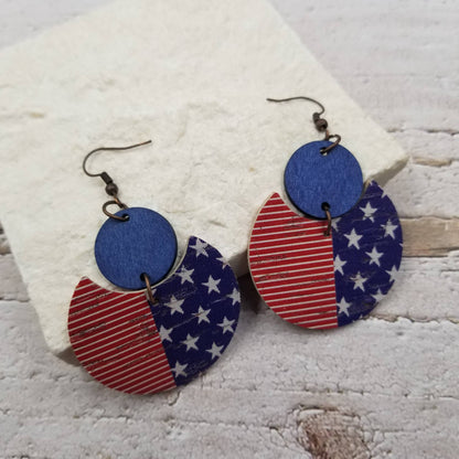 4th of July Flag Wood Earrings